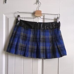 Abbey Dawn Blue and Gray Plaid Mini Skirt with Black Pleather Waist